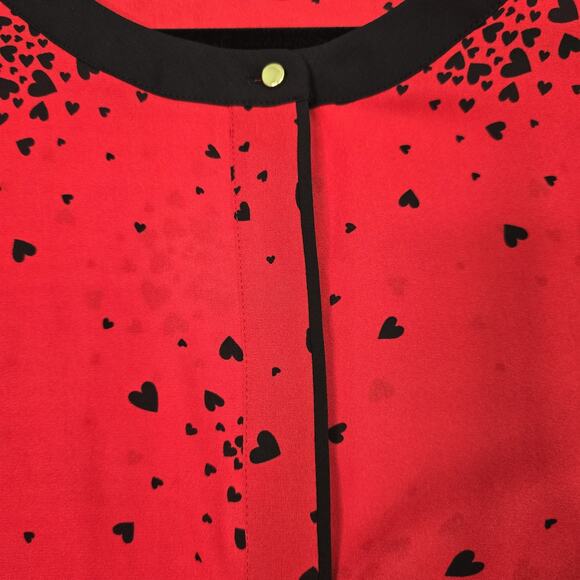 Liz Claiborne Blouse Womens 2X Red Black Heart Print Button Up Career Top Plus - Picture 2 of 10